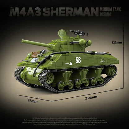Building Block M4A3 Sherman Tank Model 105mm Plastic Toy Christmas