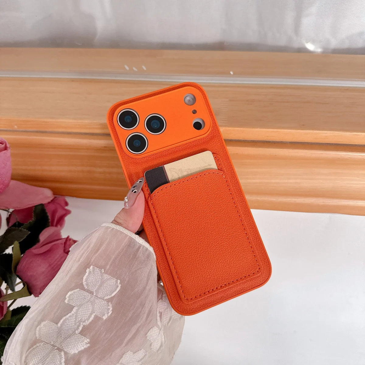 Orange Leather Wallet Case for iPhone 7-17 Air Pro Max Mini XR XS Card Holder