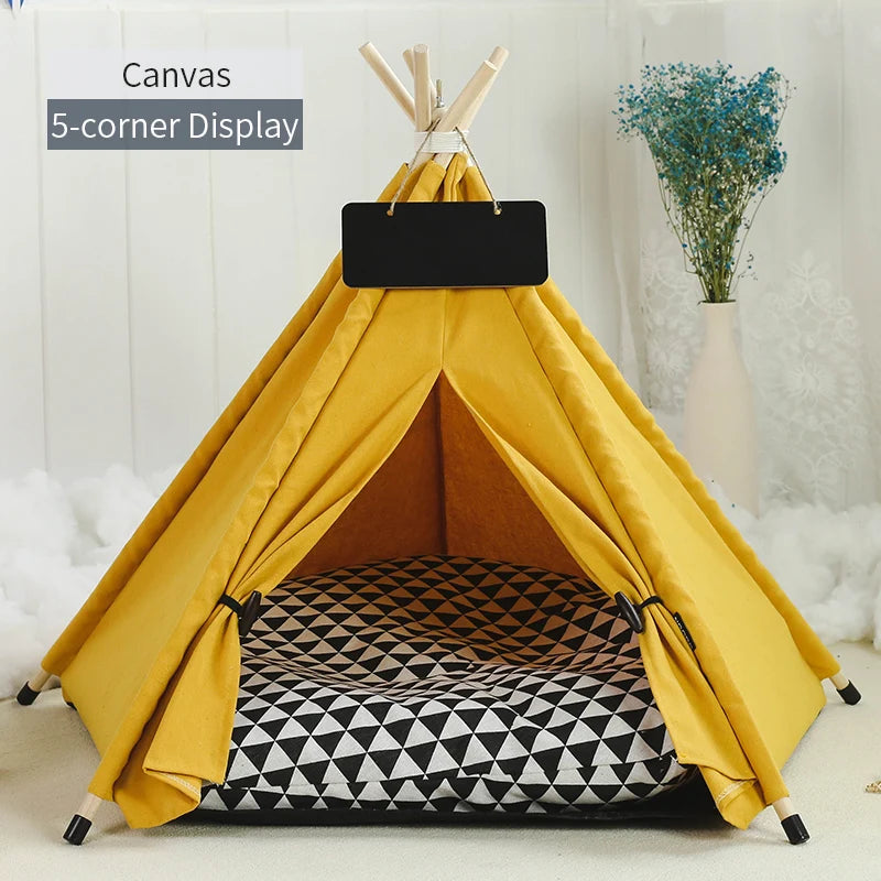 Pet Teepee Tent | Portable Indoor Dog Cat Bed with Cushion and Blackboard