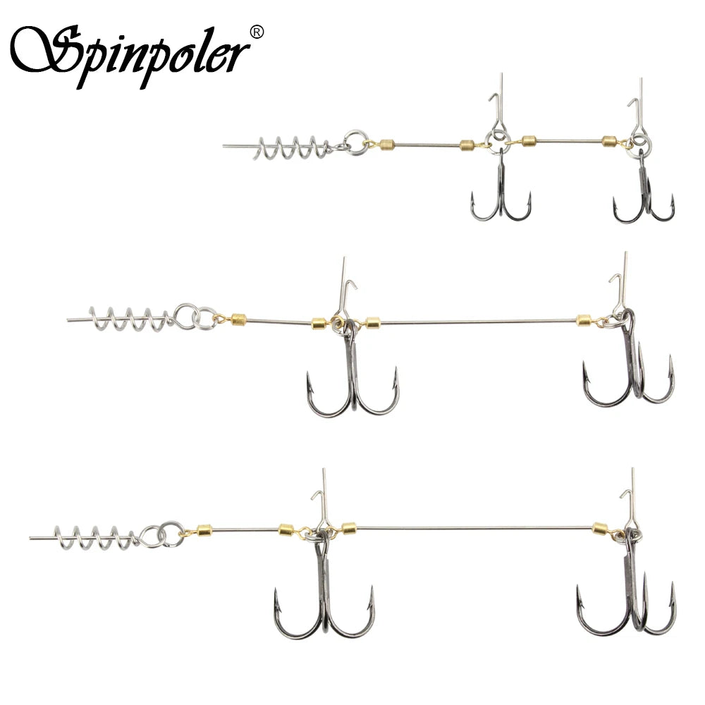 Double Fishing Hooks #6 #1 #1/0 Stinger Rig for Softbait Pike Tackle