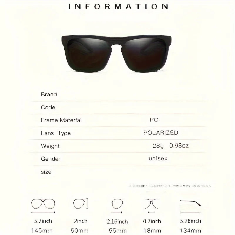 2PCS Polarized Square Sunglasses Anti-Glare UV400 for Travel & Fishing