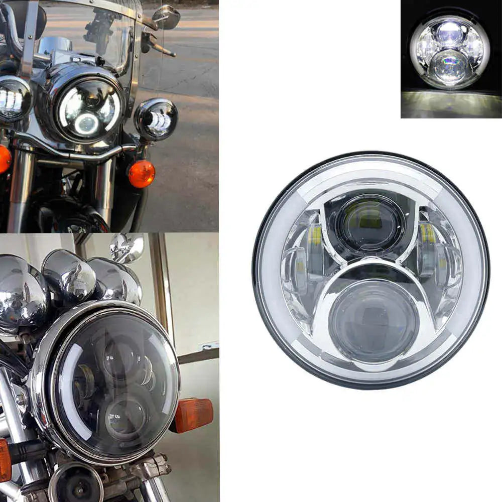 7" LED Headlight w/ DRL Angel Eyes for Harley Honda Yamaha Jeep H4