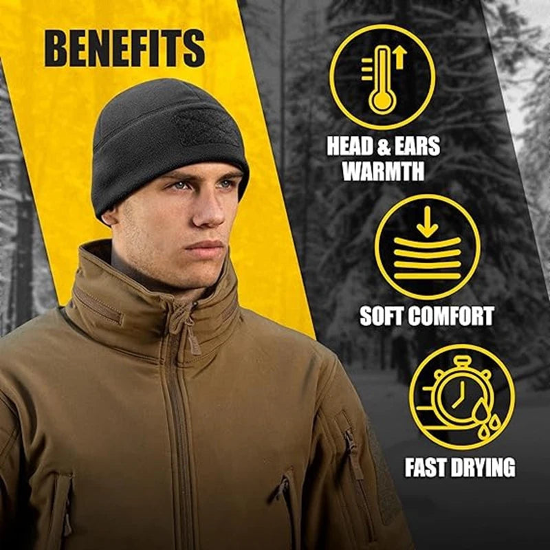 Windproof Tactical Beanie Hat Warm Fleece Winter Cap for Outdoor Activities