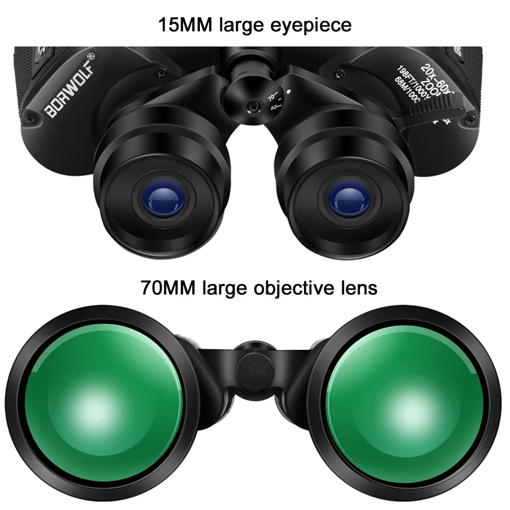 BORWOLF 20-60X70 Binoculars High Magnification  Long Range Zoom 60 Times  Hunting   Astronomical Telescope HD Professiona  Zoom-EXPROTAS
