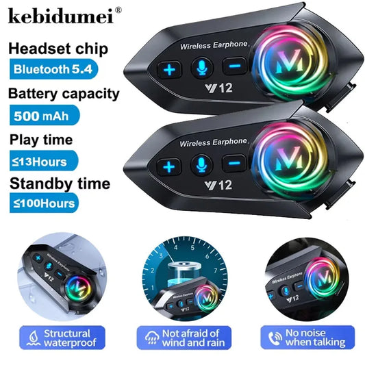 Y12 Motorcycle Helmet Bluetooth Headset Dual Mic FM Radio Waterproof Speaker