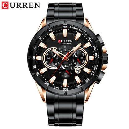 Stainless Steel Curren Mens Quartz Watch Luminous Waterproof Big Dial