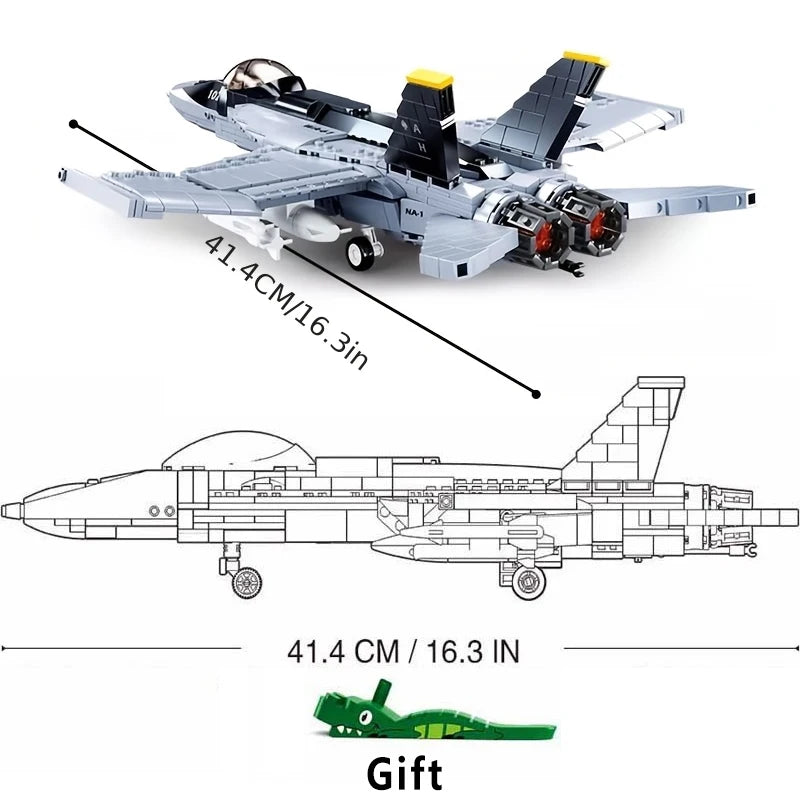 F/A-18E Fighter Jet Building Blocks Modern Military Aircraft Brick Toy Set