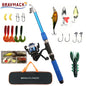 Spinning Reel Fishing Rod Telescopic Full Combo Set with Baits Hooks Travel
