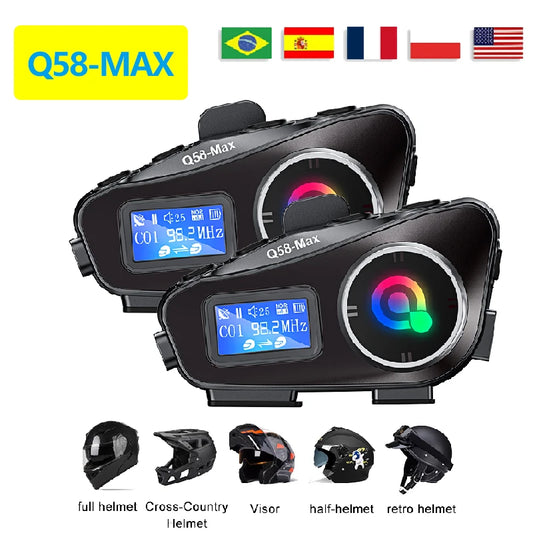 Q58 Max Motorcycle Helmet Bluetooth Intercom with Music Sharing 500m Range
