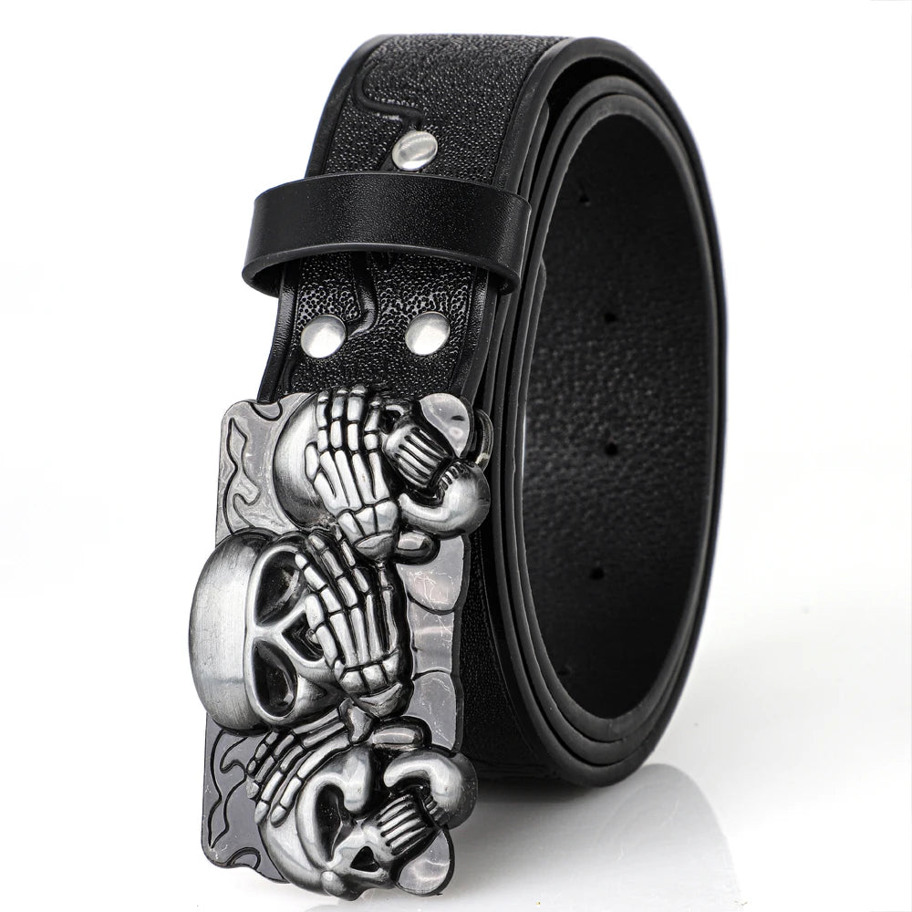 1Pcs PU Belt Skull Waist Punk Fashionable for Men Women Street Style