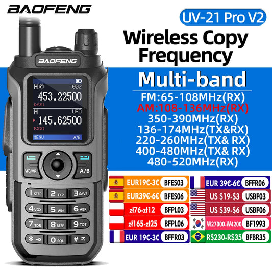 Baofeng UV-21 Pro V2 Walkie Talkie Multi-band Wireless Copy Frequency Waterproof Long Range Type-C Two Way Radio For Camping-EXPROTAS