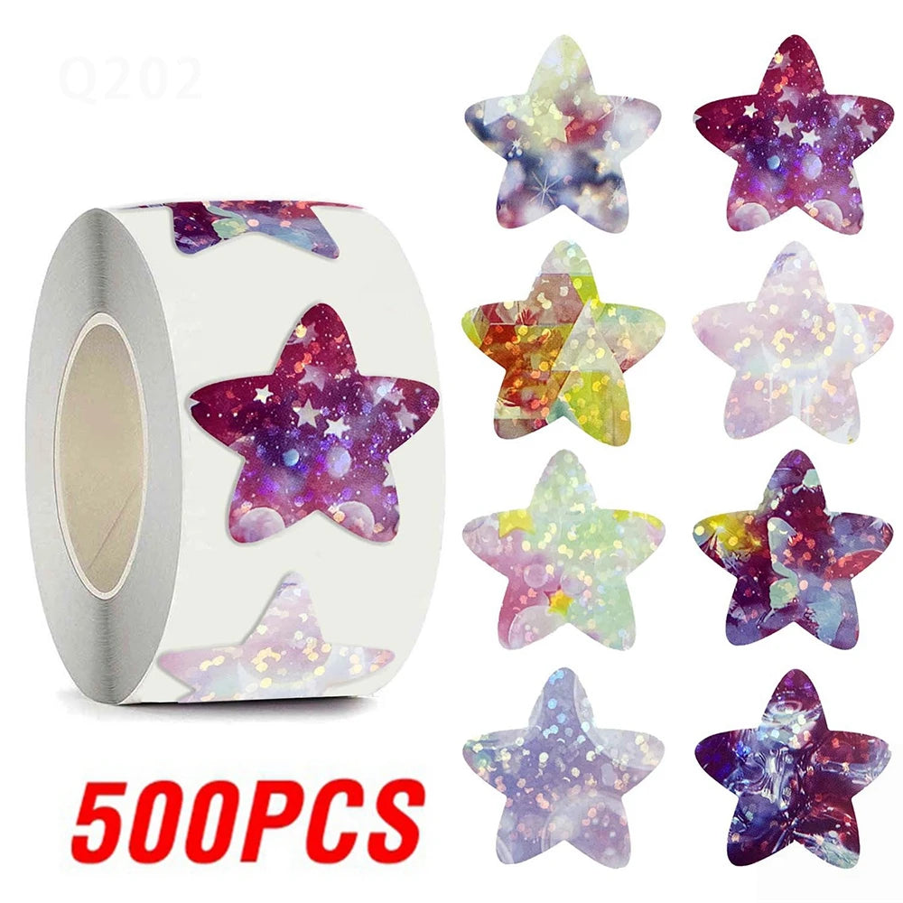 500Pcs Holographic Star Stickers Reward Labels School Teacher Kids