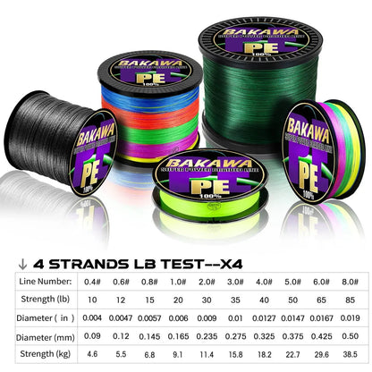 4 Strands Braided Fishing Line PE 100M 300M 500M 1000M Abrasion Resistant
