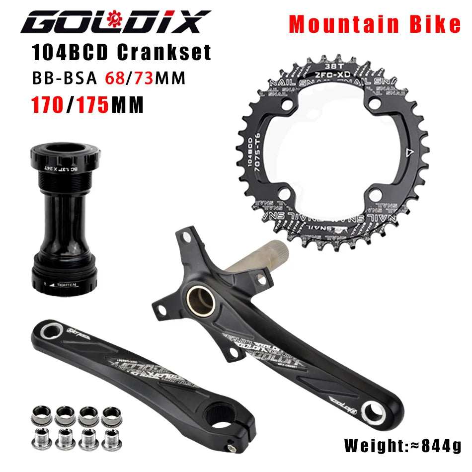 GOLDIX MTB Crankset 104BCD 170mm w/ 32T–38T Chainring & Bottom Bracket