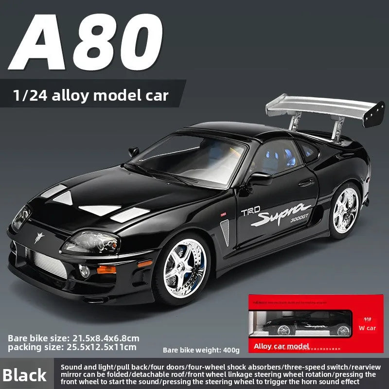 1:24 Fast & Furious Supra Alloy Diecast Sports Car Model, Pull Back Toy with Light & Sound Collectible Gift for Car Fans