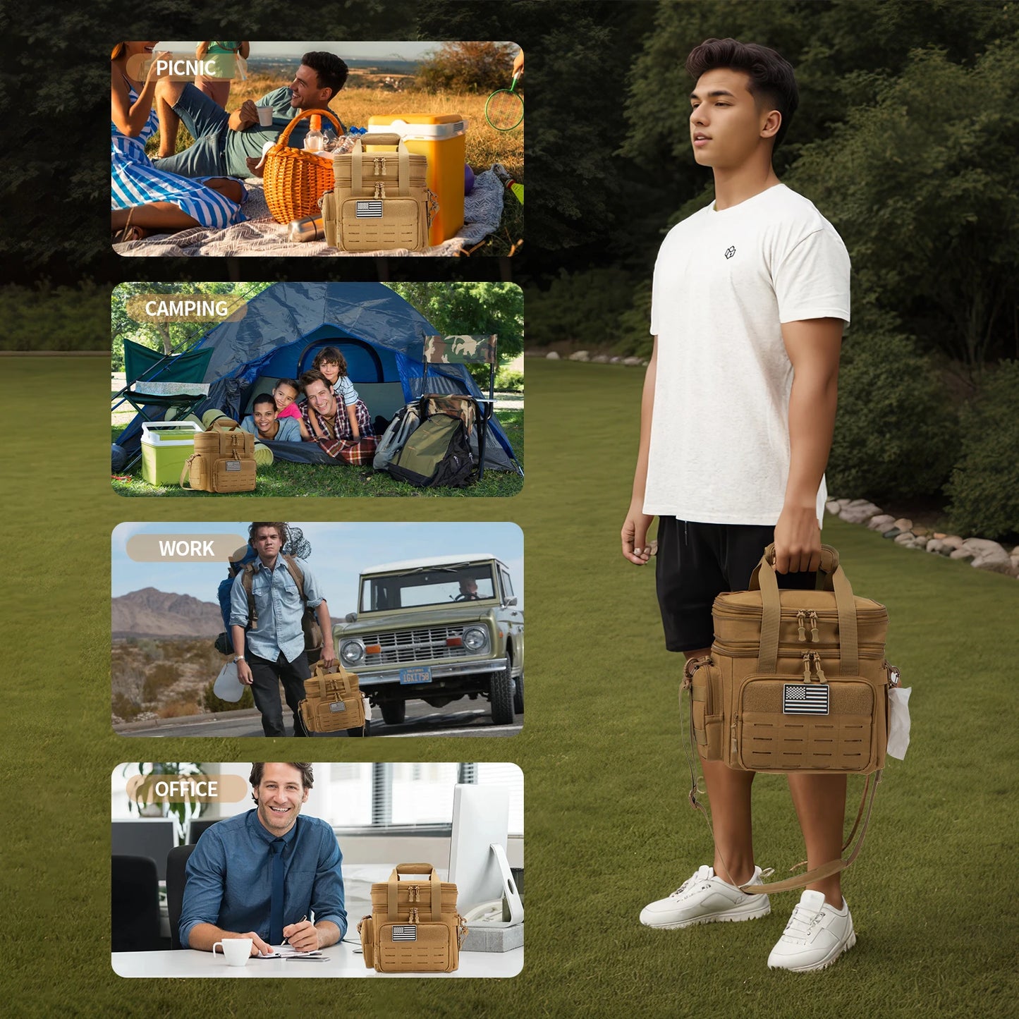 Insulated Cooler Bag 18L Tactical Lunch Box Leakproof Camping Work Men