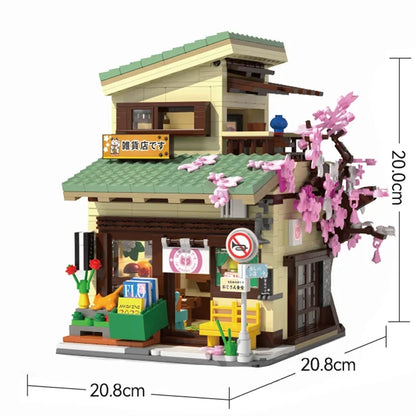 Cada LED City Japanese Street View Bricks Shop LED Japanese Steamed Bun House Architecture Building Blocks Summer Cafe Toys-EXPROTAS