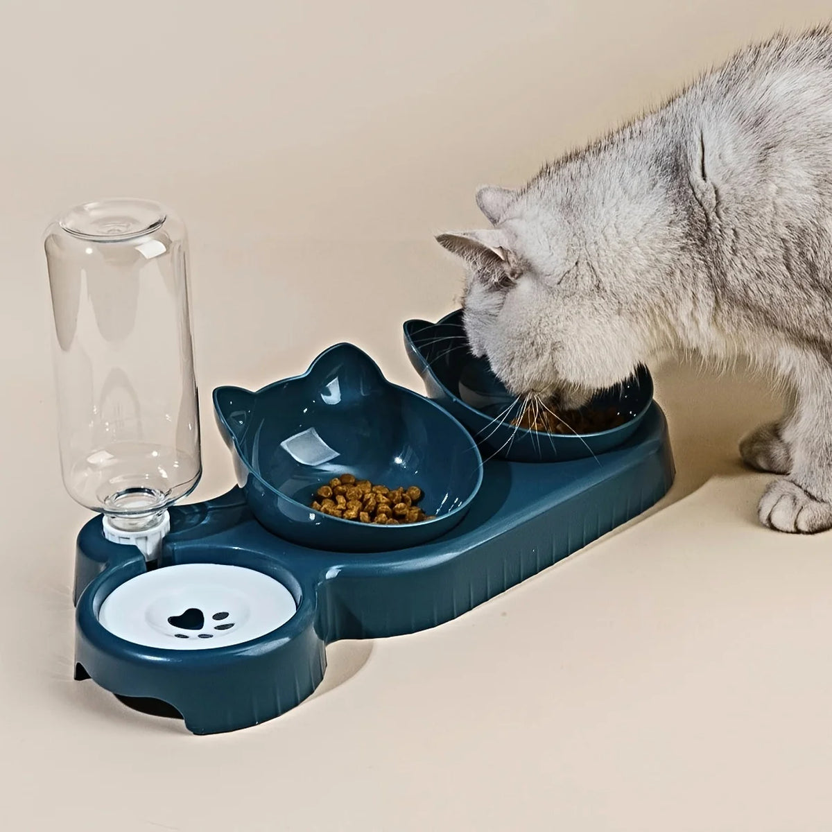 Neck Protection Cat Water Feeder Bowl Automatic Pet Dishes Set
