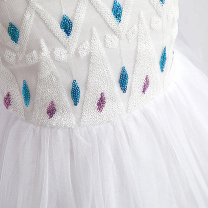 Disney Kids Frozen Birthday Party Princess Dress White Elsa Sequined Mesh Vestidos Halloween Cosplay Snow Queen Carnival Costume-EXPROTAS