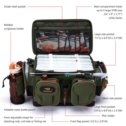 Fishing Shoulder Bag BASSDASH Water Resistant Tackle Pack with Rain Cover