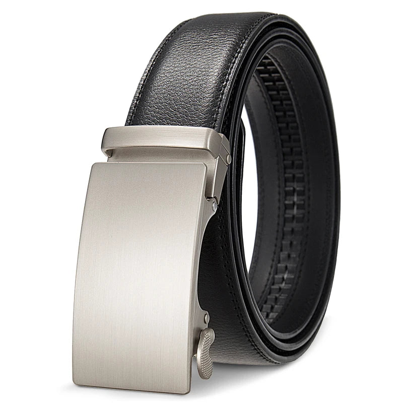 Automatic Buckle Belt Leather Ratchet Adjustable Men Black Brown Strap