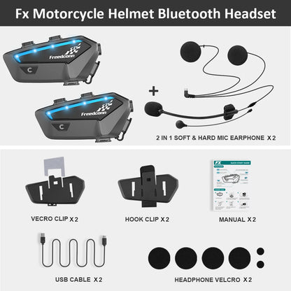 Motorcycle Helmet Intercom Freedconn FX Bluetooth Headset 10-Rider Pairing