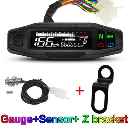 AD Universal Motorcycle Speedometer Digital Speed Meter LED Tachometer Dashboard Instrument Panel Meter LCD Display Y Bracket - EXPROTAS