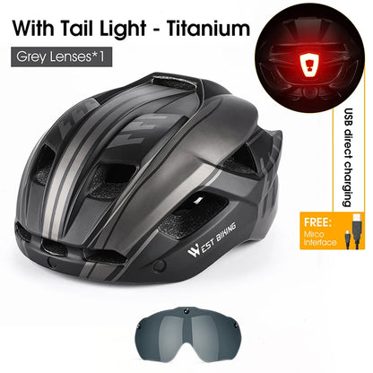 WEST BIKING Men Women Cycling Helmet With Taillight Goggles Sun Visor Bicycle Helmet MTB Road Bike Safe Cap Motorcycle Helmet-EXPROTAS