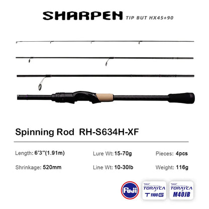 PURELURE SHARPEN Travel Rod XF/MF Action Spinning Casting Rod w/ FUJI Parts