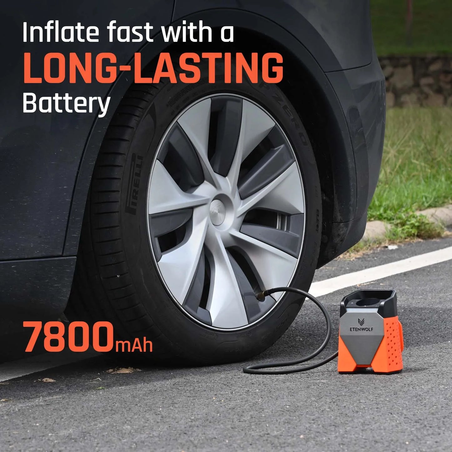 Portable 7800mAh Air Compressor, Super Fast Tire Inflator for Cars, Motorcycles, Bikes & Pickups, LED Light, Digital Display