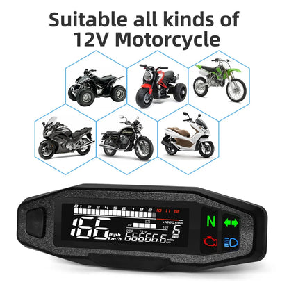 AD Universal Motorcycle Speedometer Digital Speed Meter LED Tachometer Dashboard Instrument Panel Meter LCD Display Y Bracket - EXPROTAS
