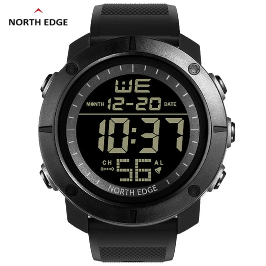 NORTH EDGE Men's Digital Watch Military World Time Alarm 50M Waterproof Sport