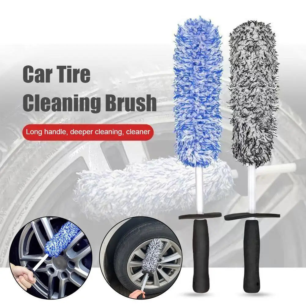 Car Wash Brush Long Handle Plush Cleaning Tool for Rims Spokes Barrel