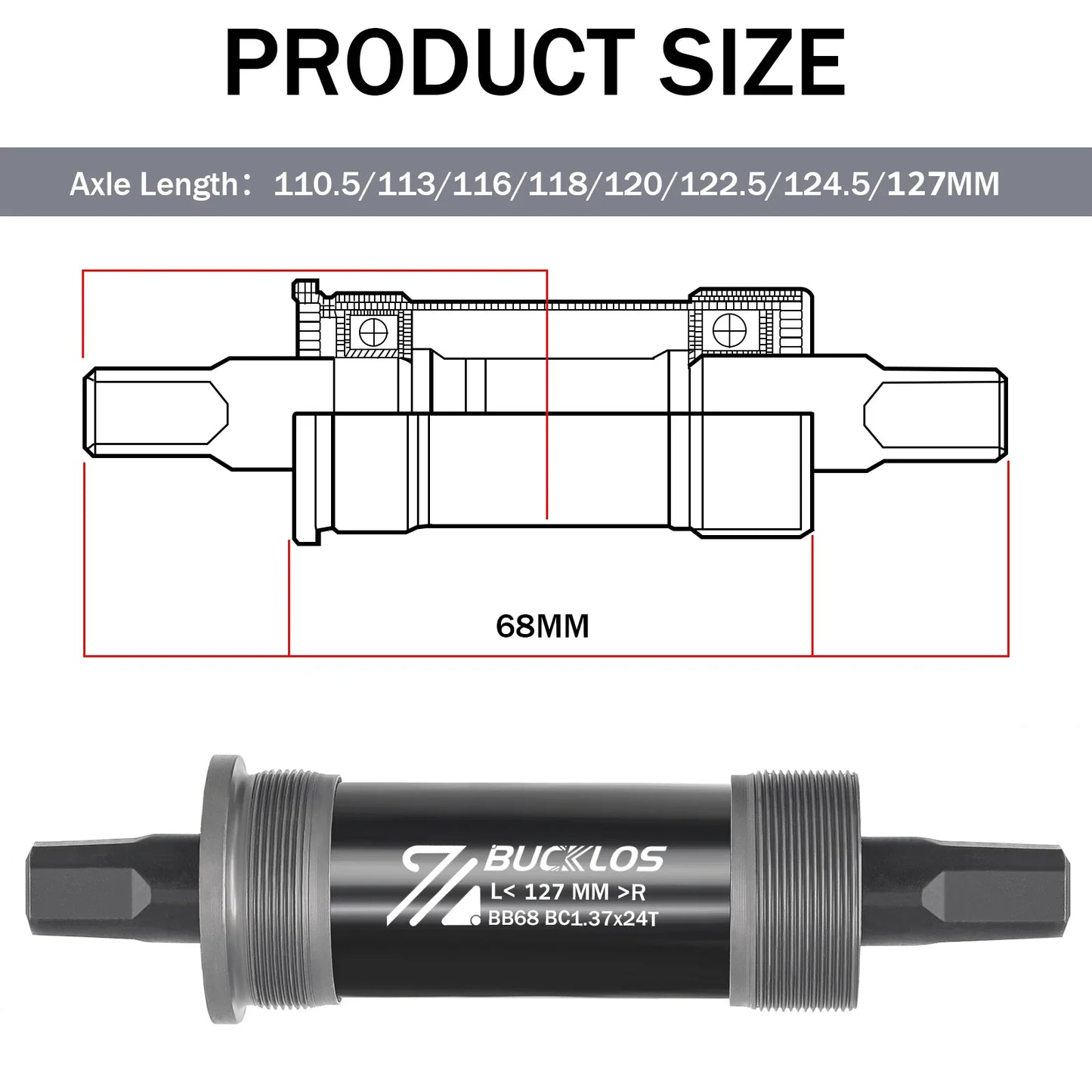 Threaded Bottom Bracket BUCKLOS BSA BB68 Square Taper MTB Road Bicycle