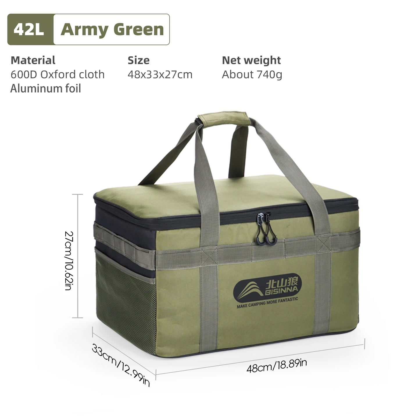 Camping Storage Bag Folding Outdoor Gas Tank Cookware Container 42L 490g