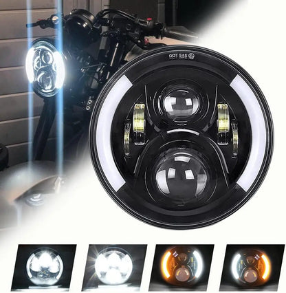 7" LED Headlight w/ DRL Angel Eyes for Harley Honda Yamaha Jeep H4