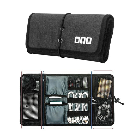 Electronic Organizer Cord Pouch, Travel Cable Charger Phone Accessories Bag Organizer Roll up Tech Carrying Case for USB Cables-EXPROTAS