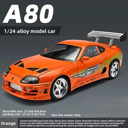 1:24 Fast & Furious Supra Alloy Diecast Sports Car Model, Pull Back Toy with Light & Sound Collectible Gift for Car Fans
