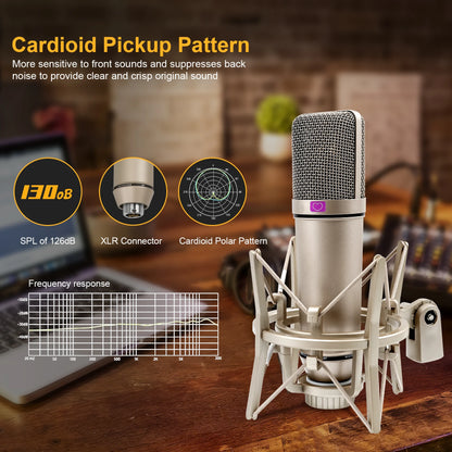 U87 AI XLR Condenser Microphone Professional Cardioid Studio Mic for Recording Podcasting Voice Over Streaming Home Studio-EXPROTAS