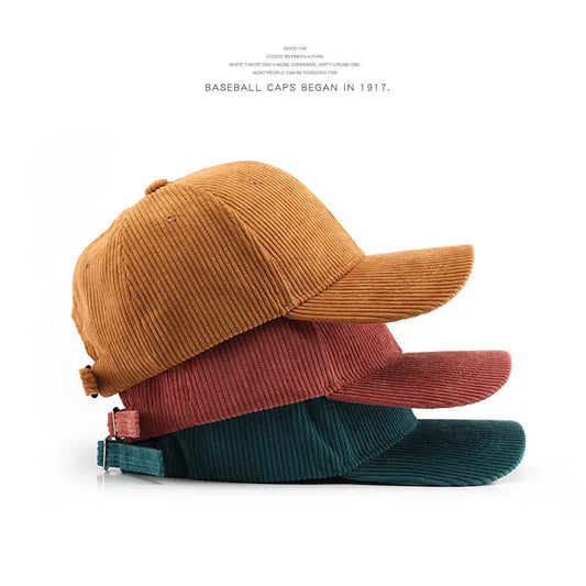 Corduroy Baseball Cap Adjustable Snapback Hat for Men Women Solid Color