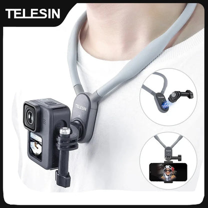 TELESIN Silicone Neck Hold Mount for GoPro Hero 12 11 10 9 8 7 6 Insta360 DJI Osmo Action Smartphone Magnetic Action Accessories-EXPROTAS