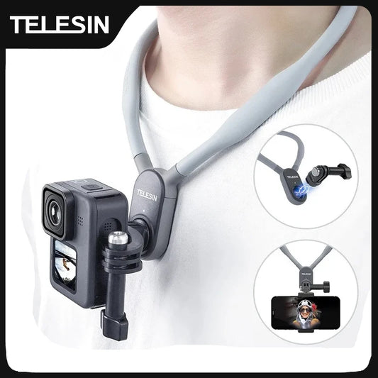 TELESIN Silicone Neck Hold Mount for GoPro Hero 12 11 10 9 8 7 6 Insta360 DJI Osmo Action Smartphone Magnetic Action Accessories-EXPROTAS