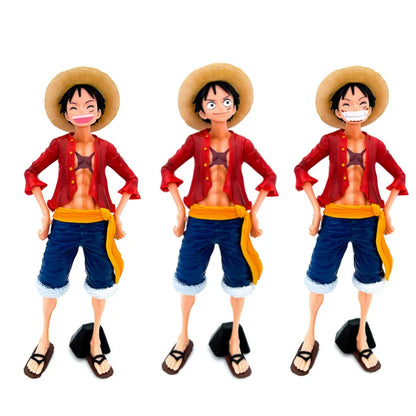 28cm One Piece Luffy Figure 3 Face Forms Smiling PVC Action Model Collectible Toy