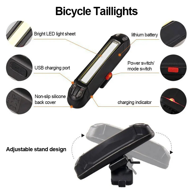 Rear Bicycle Light USB Rechargeable LED Front & Back Mountain Bike Lamp