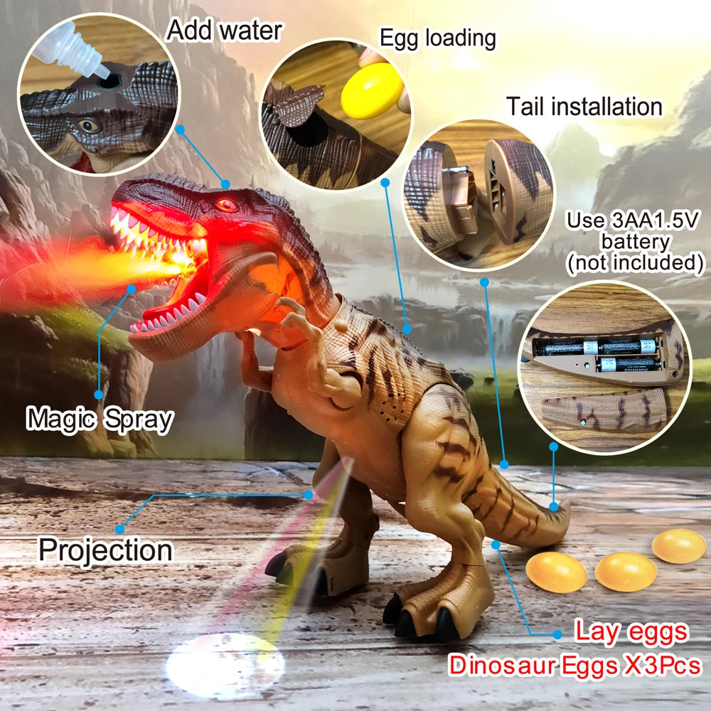 Electric Dinosaur Robot Walking Toy Lay Eggs Light Sound for Kids