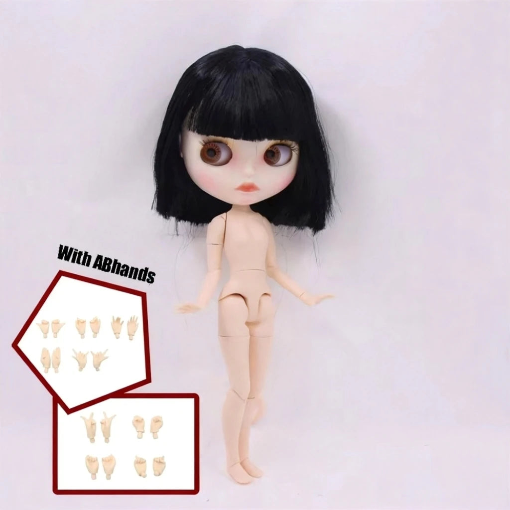 ICY DBS Blythe Doll Black Hair Joint Body Glossy Matte Face DIY Dress Up