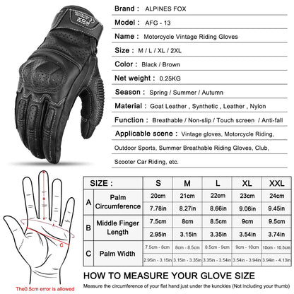 Vintage Genuine Leather Motorcycle Gloves Summer Perforated Breathable CE Approved