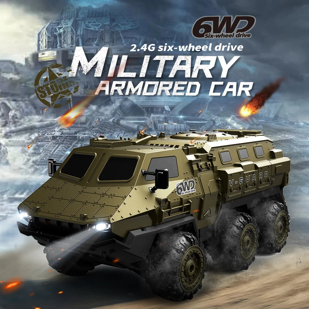 New 1:16 6WD Armored RC Military Truck, 360° Stunt High-Speed Climbing 2.4G Remote Control Toy for Boys