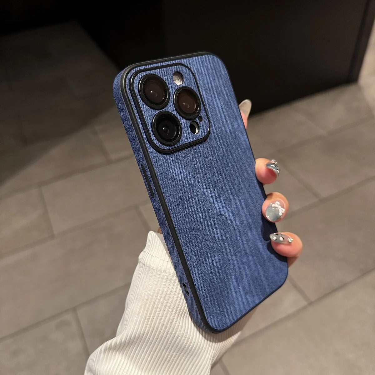 Washed Leather Fabric Phone Case for iPhone 11-17 Air Pro Max Lens Protection