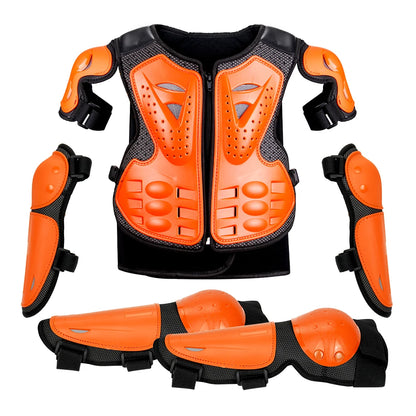 Kid's Motorcycle Armor Vest Protection Jacket Moto Full Armor for Children Eye Catching Short Length Motocross Body Armor Riding Kneepads